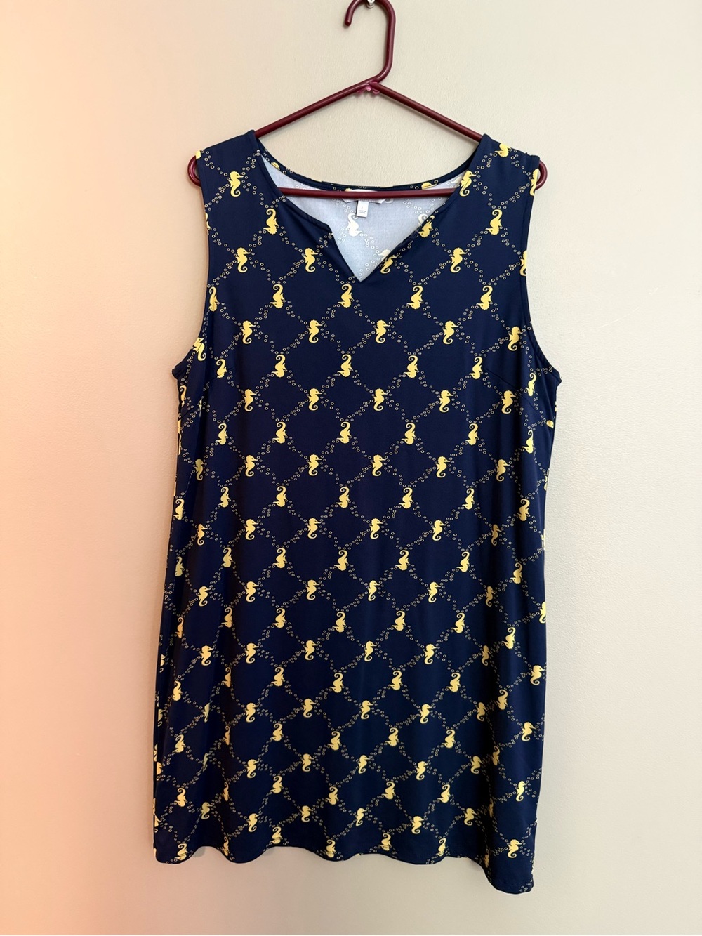 Sunsets and Sweet Tea Sleeveless Navy & Yellow Seahorse Print Dress